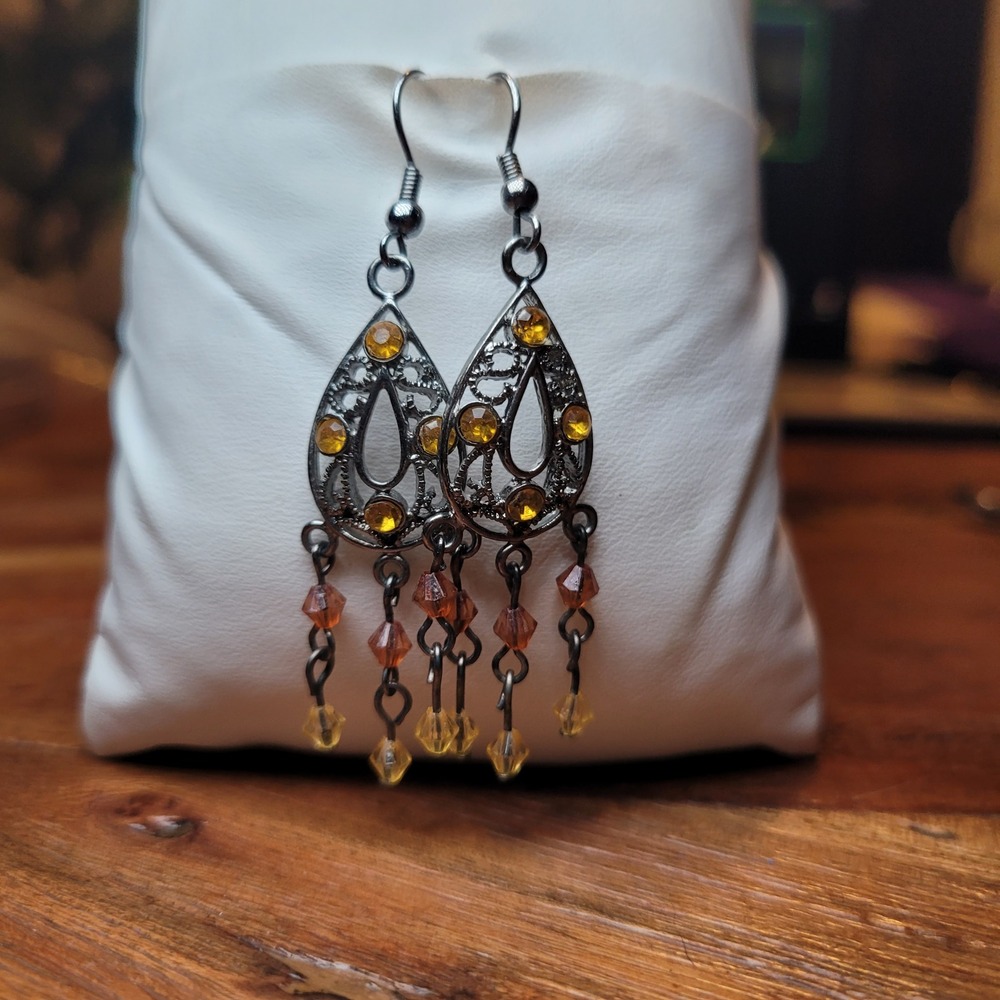 Teardrop Chandelier Earrings Orange Yellow Crystal Dangle Boho Dangle Jewelry